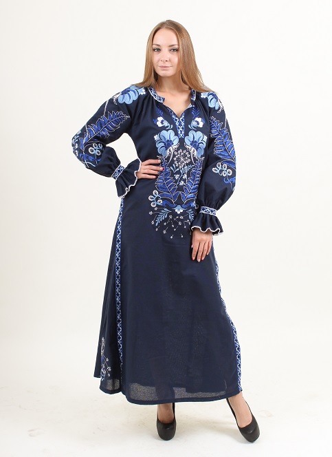 Вишите плаття Либідь (синя) купити в Україні від виробника Галичанка фото 1